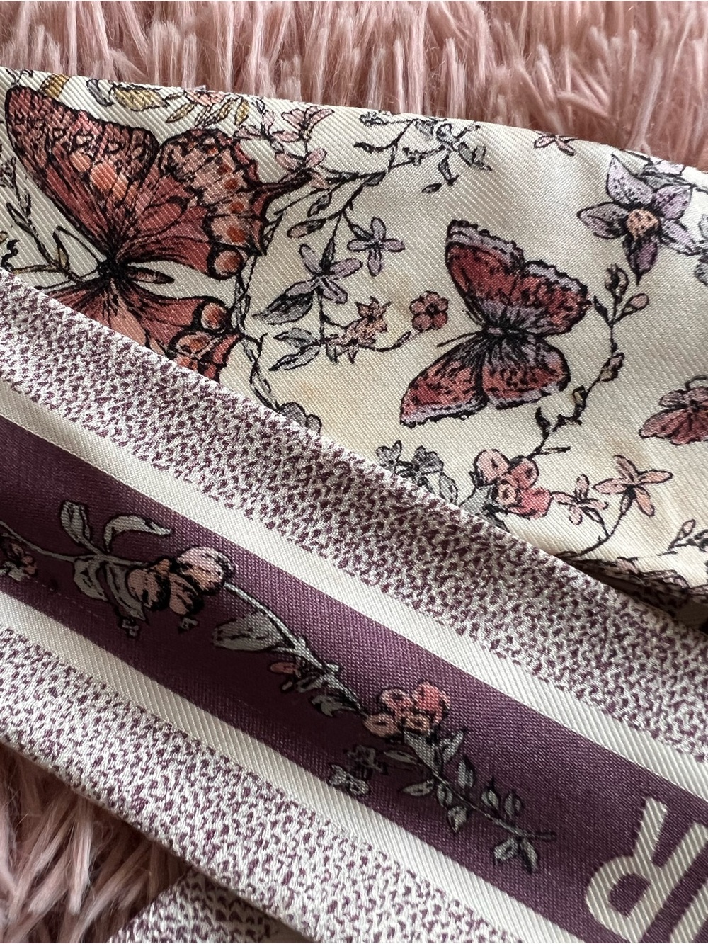 Dior White Butterfly Print Silk Neck Scarf - Picture 7 of 10
